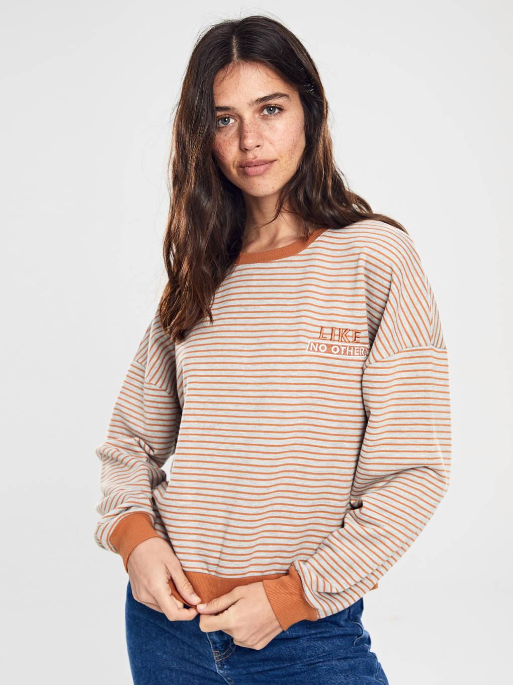 Kahverengi Çizgili Salaş Sweatshirt-1