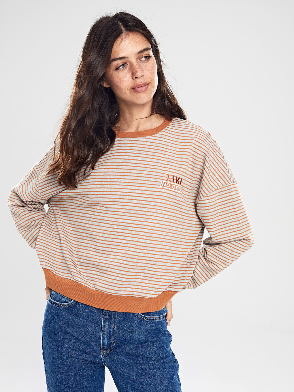 Kahverengi Çizgili Salaş Sweatshirt-2