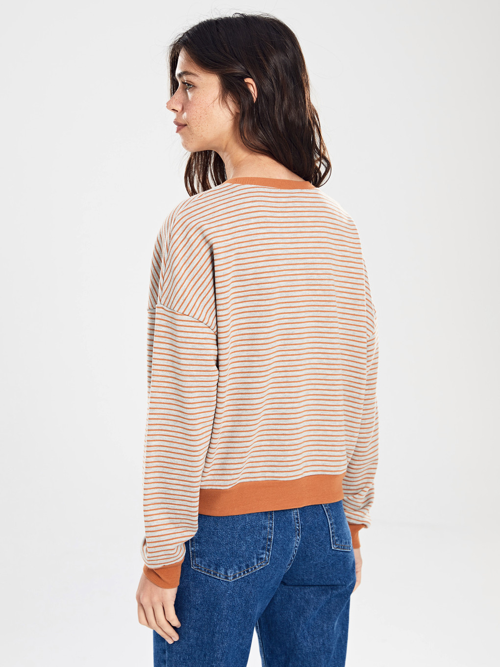 Kahverengi Çizgili Salaş Sweatshirt-3