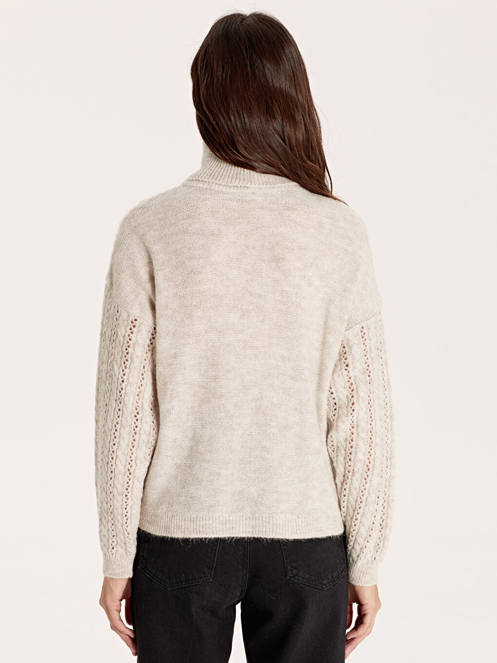 Kahverengi Balıkçı Yaka Uzun Kollu Kadın Kazak-3