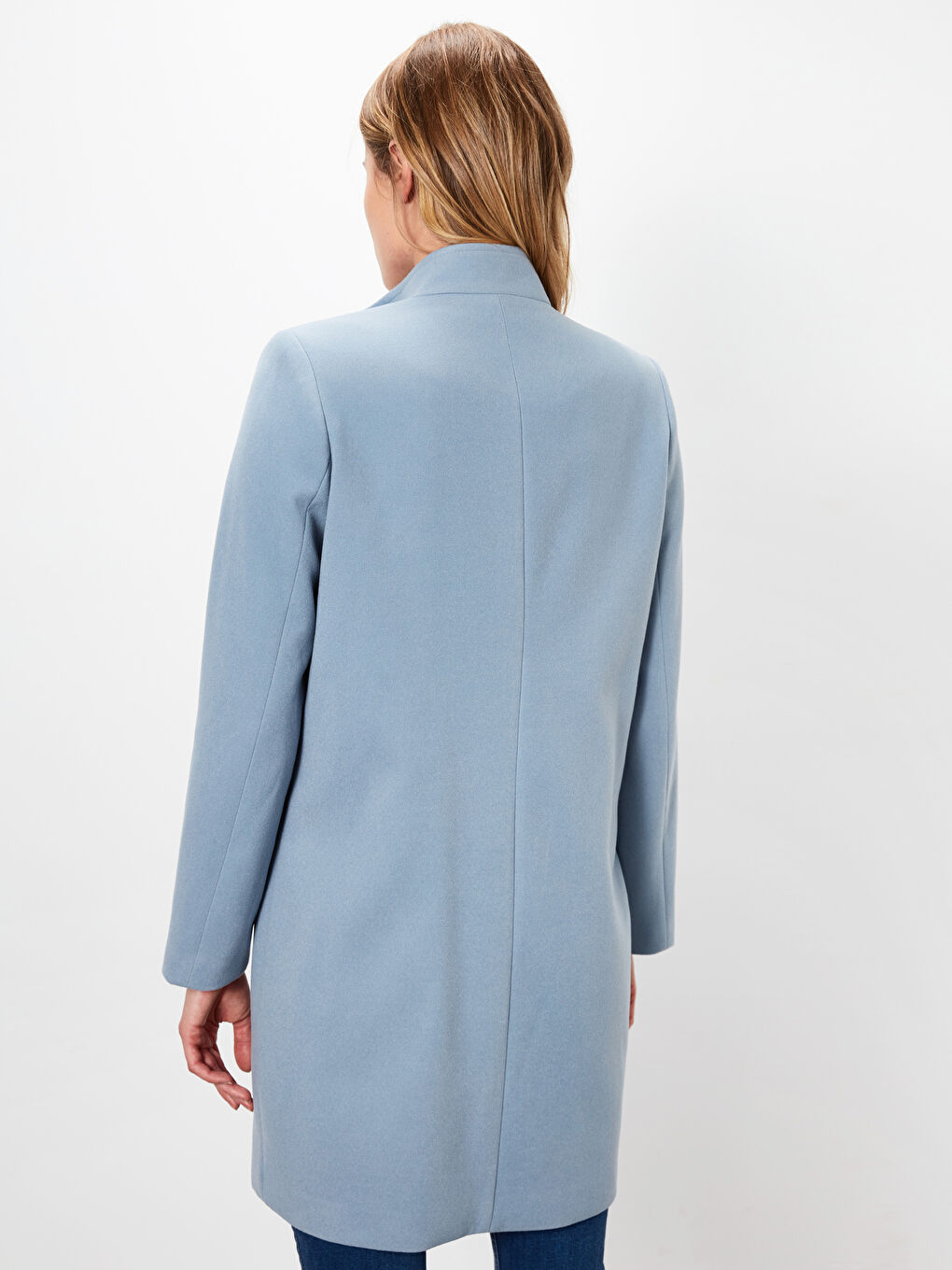 Mavi Hakim Yaka Kadın Dik Yaka Kaşe Kaban-2