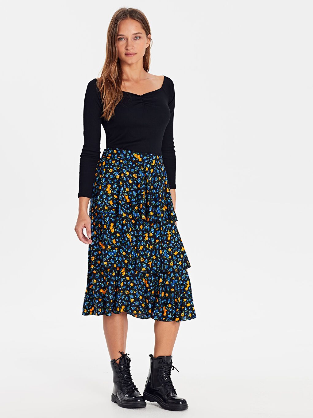 Patterned Women Frilly viscose skirt-1