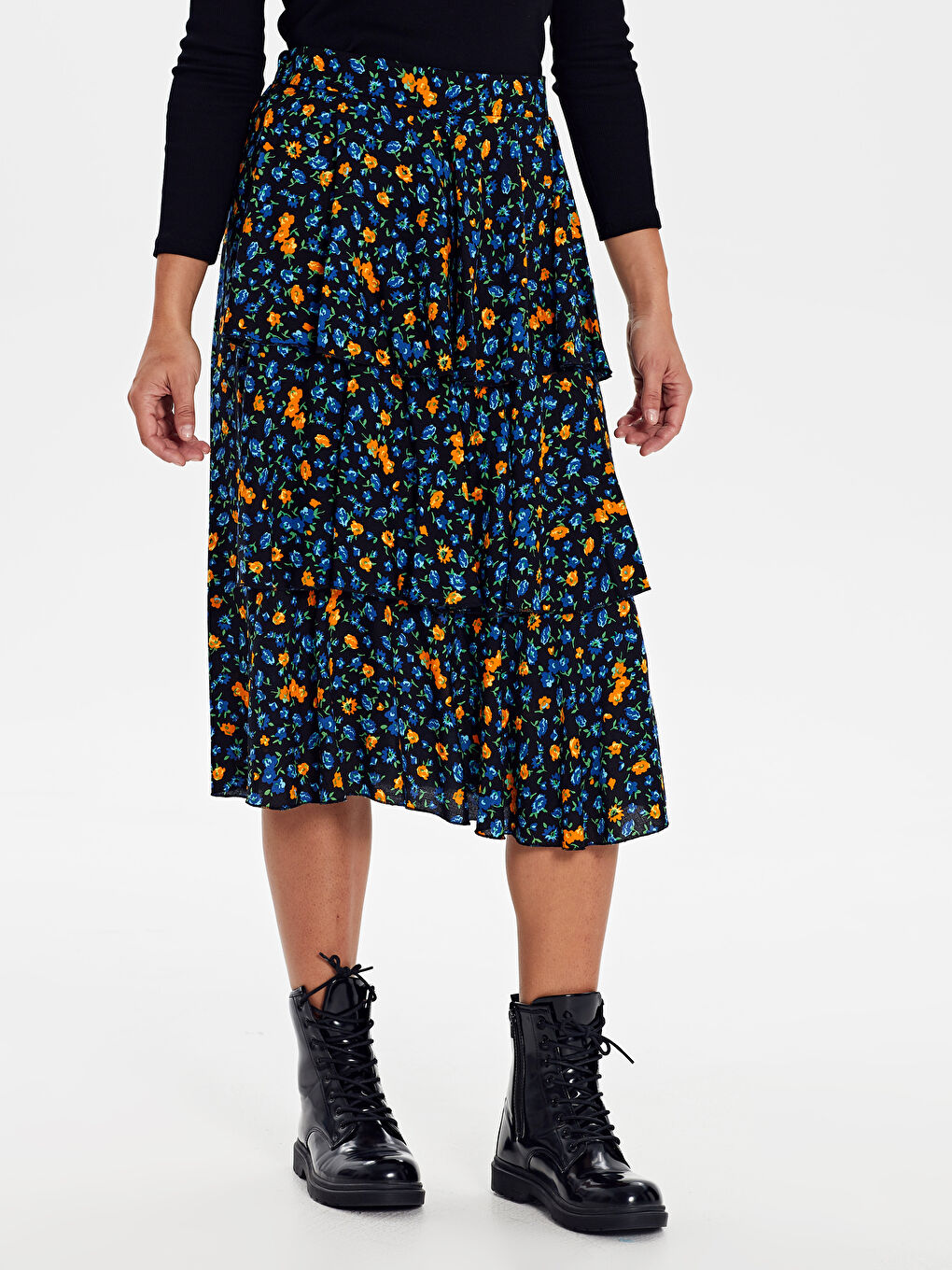 Patterned Women Frilly viscose skirt-2