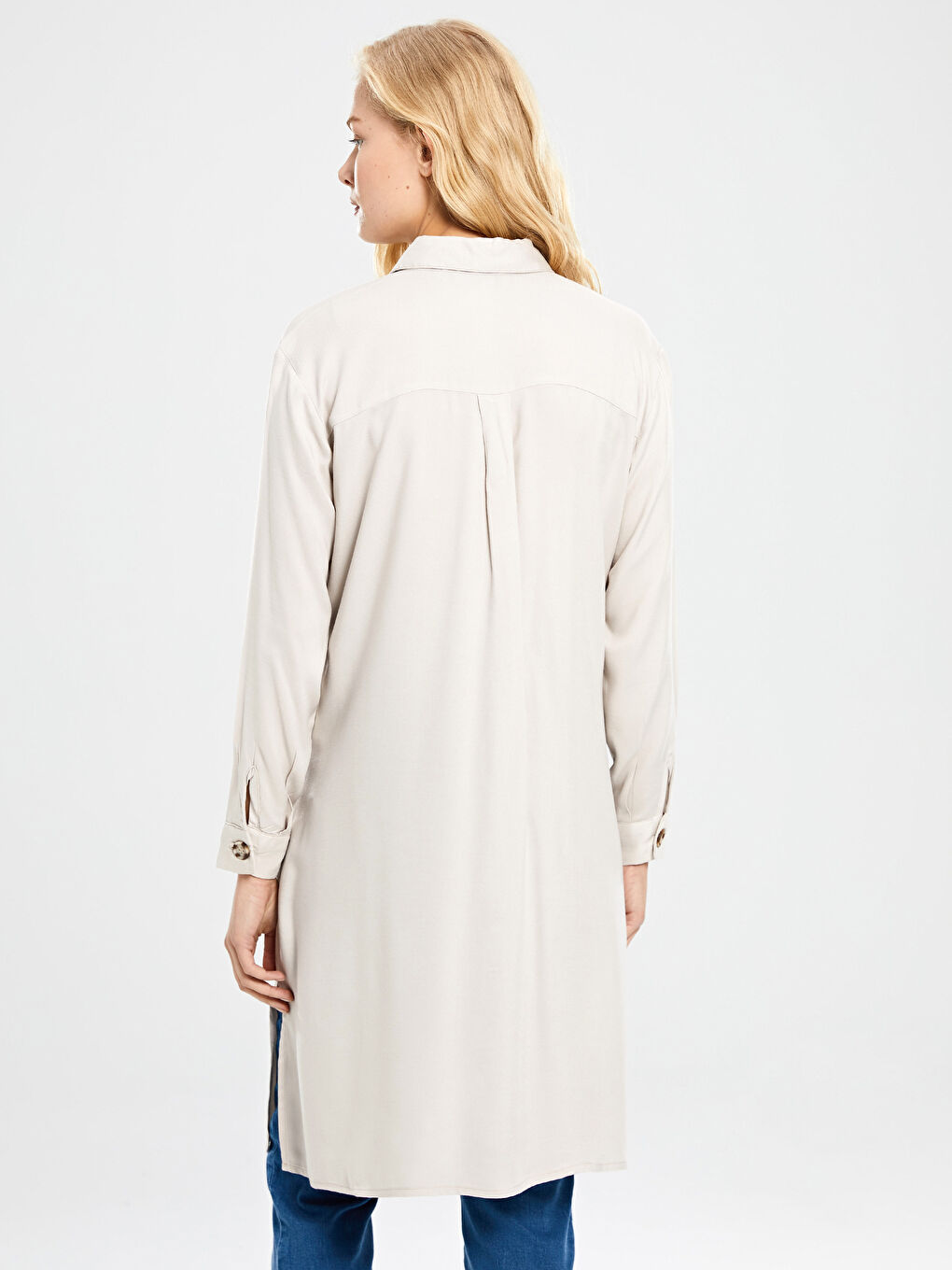 Bej Düz Viskon Hamile Gömlek Tunik-3