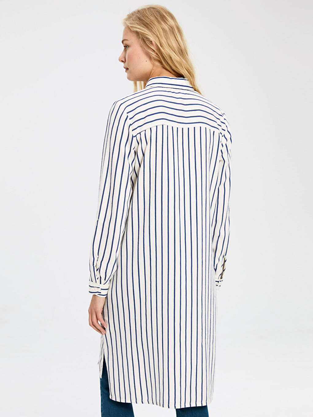 Mavi Çizgili Uzun Kollu Hamile Gömlek Tunik-2