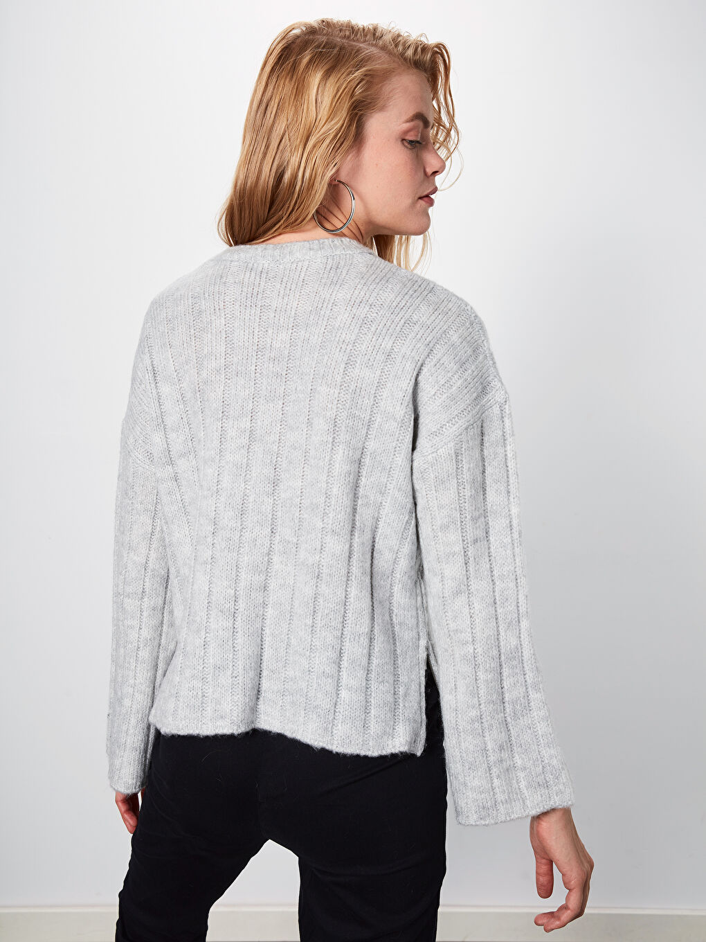 Gri Bisiklet Yaka Uzun Kollu Kadın Kazak-2