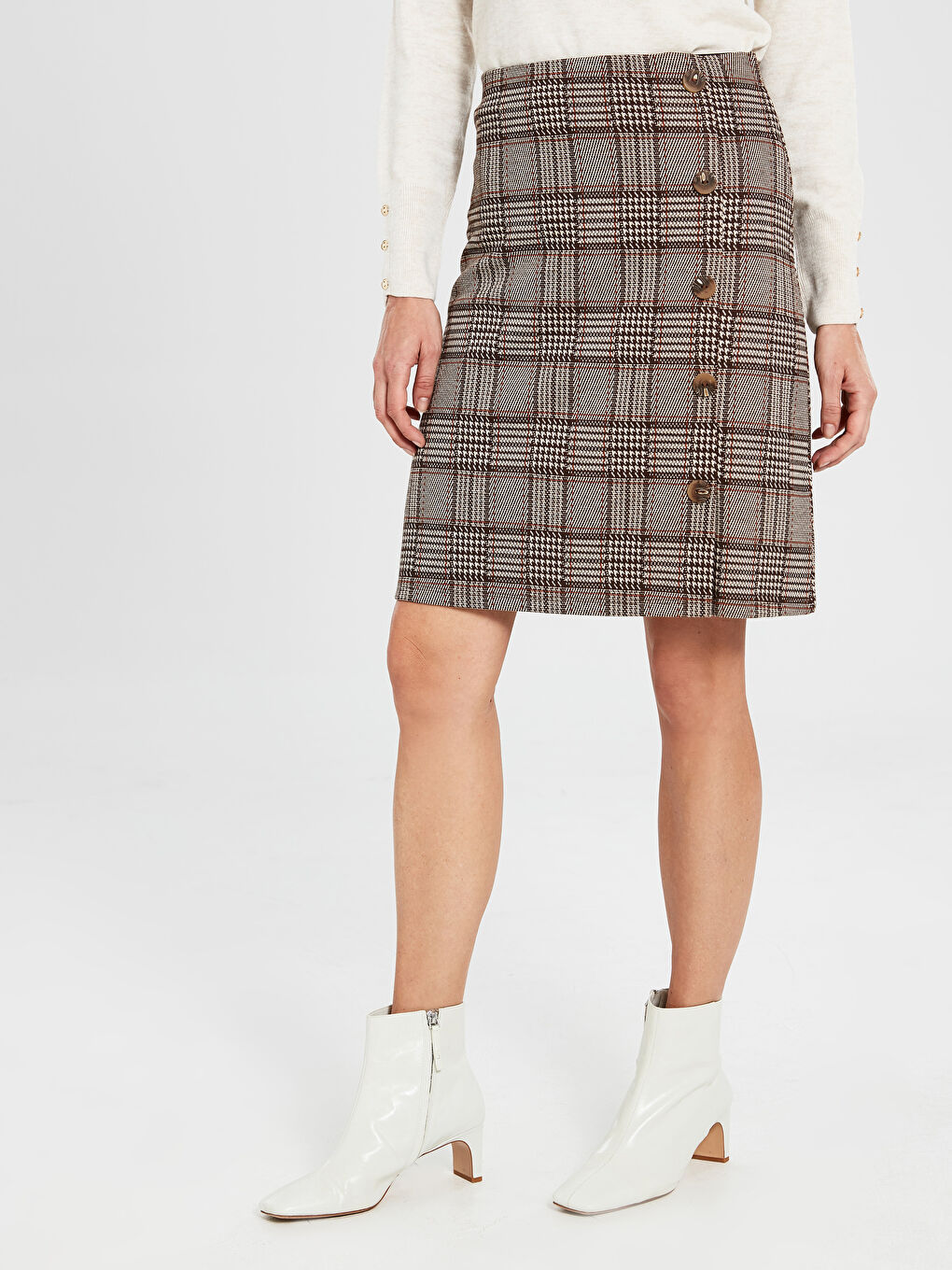 Kahverengi Standart Fit Kadın Etek-1