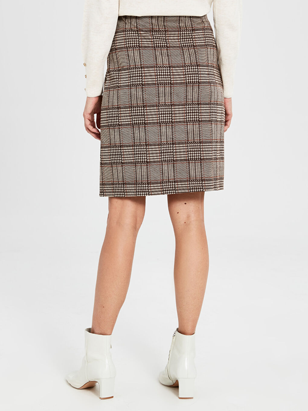 Kahverengi Standart Fit Kadın Etek-2