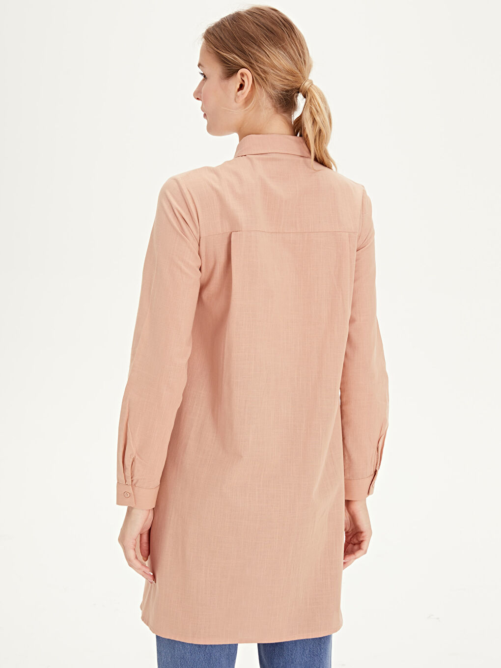 Turuncu Düz Uzun Kollu Kadın Gömlek Tunik-2