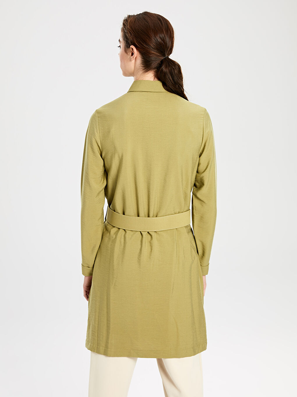 Yeşil Kemerli Viskon Uzun Kollu Kadın Tunik-3