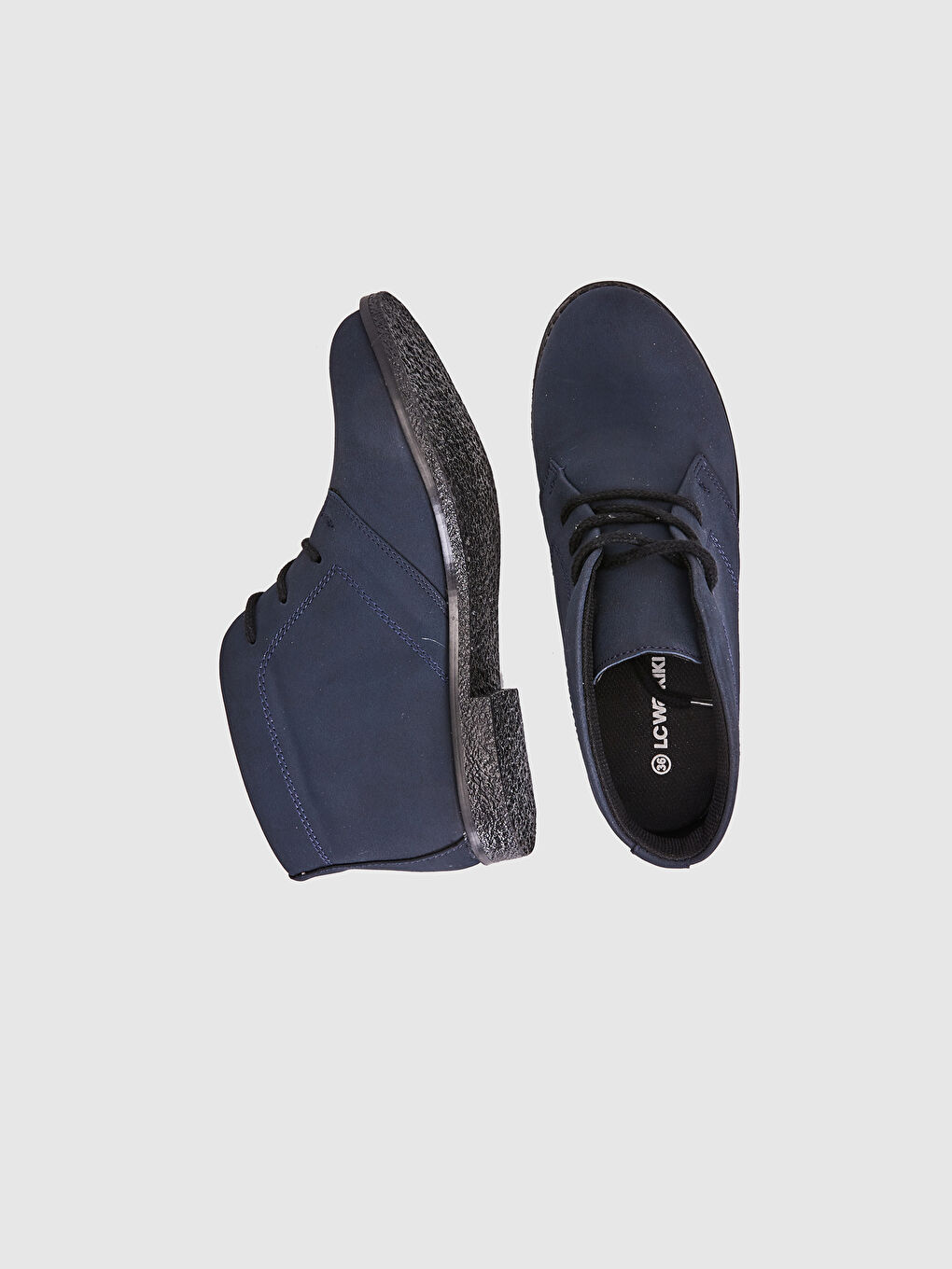 Lacivert Süet Görünümlü Bağcıklı Bilek Boy Kadın Bot-1