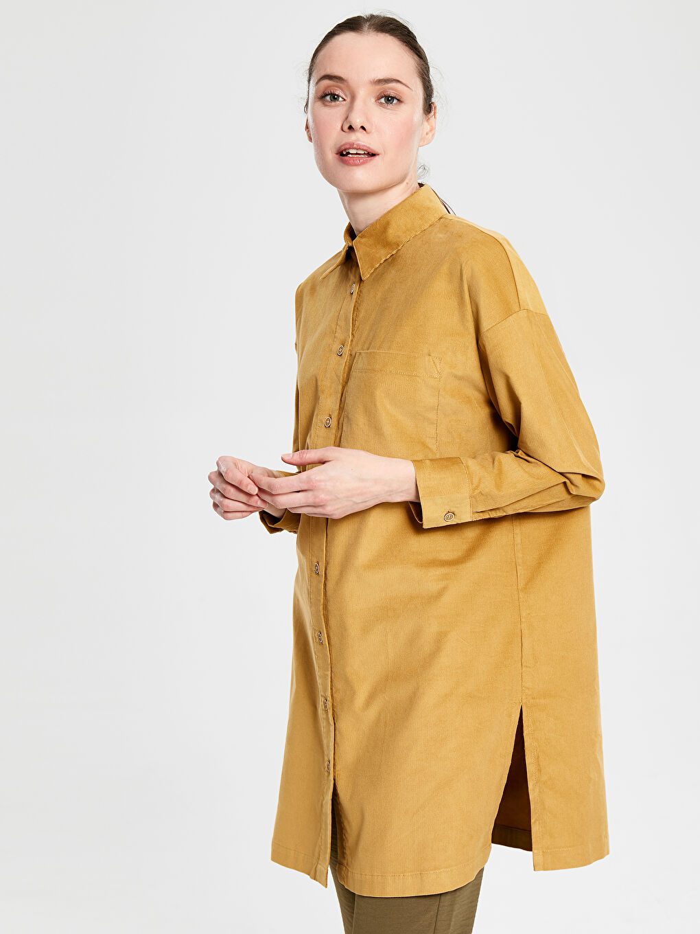 Detailed Collar Cotton Women's Long Sleeve Tunic