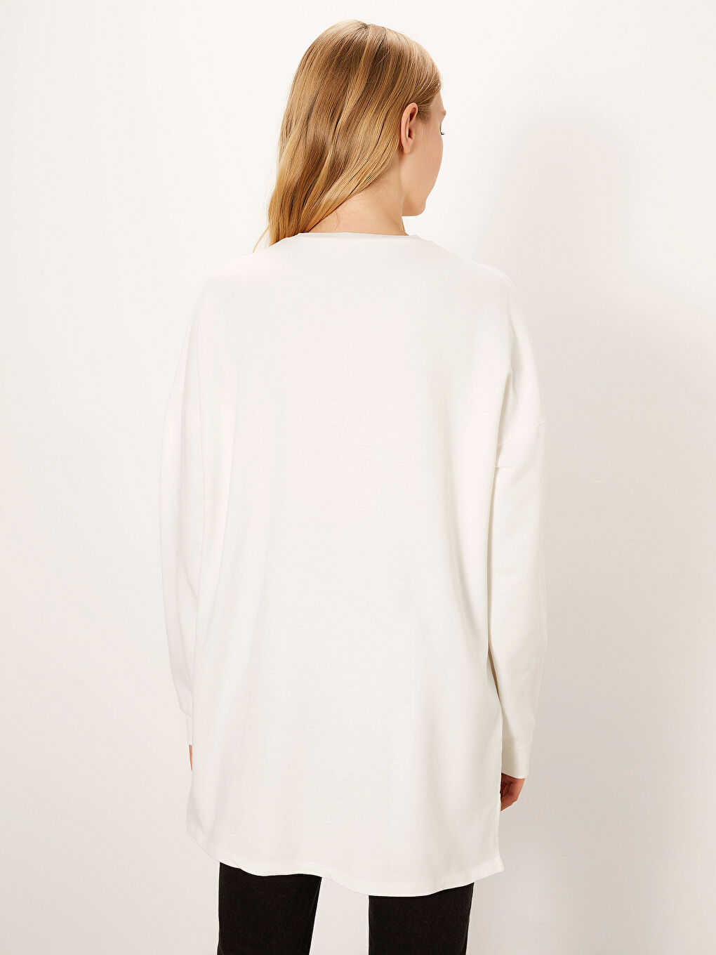 Ekru Bisiklet Yaka Oversize Pamuklu Tunik-1