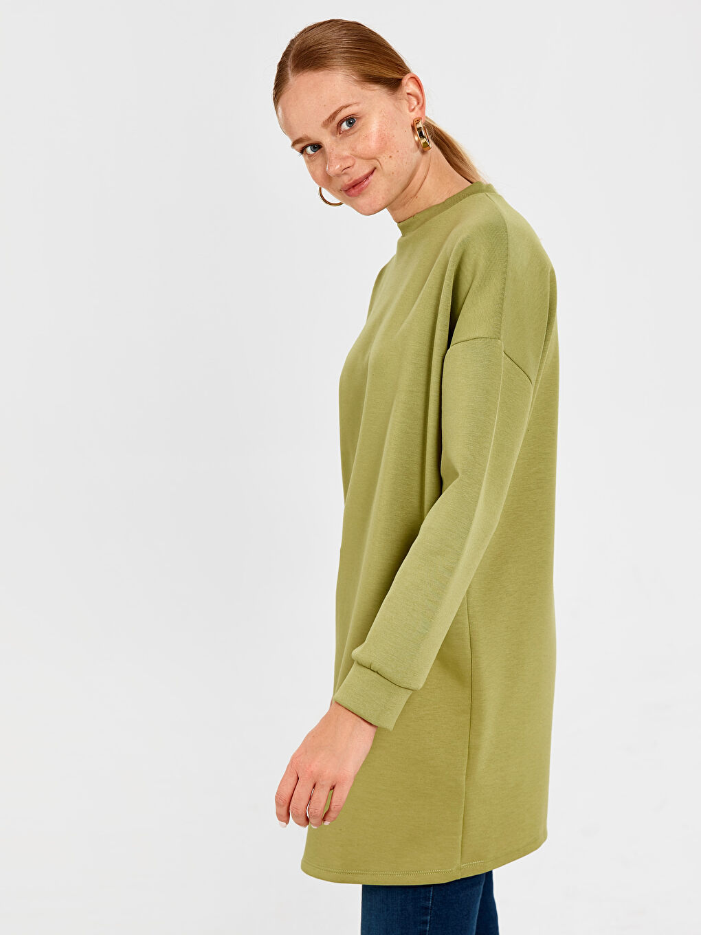 Yeşil Dik Yaka Oversize Kadın Tunik