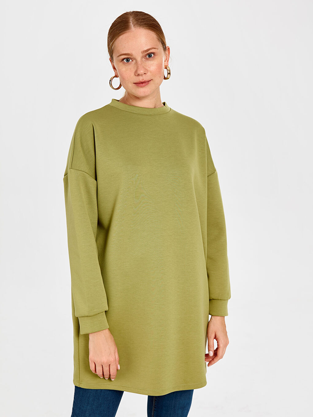 Yeşil Dik Yaka Oversize Kadın Tunik-1
