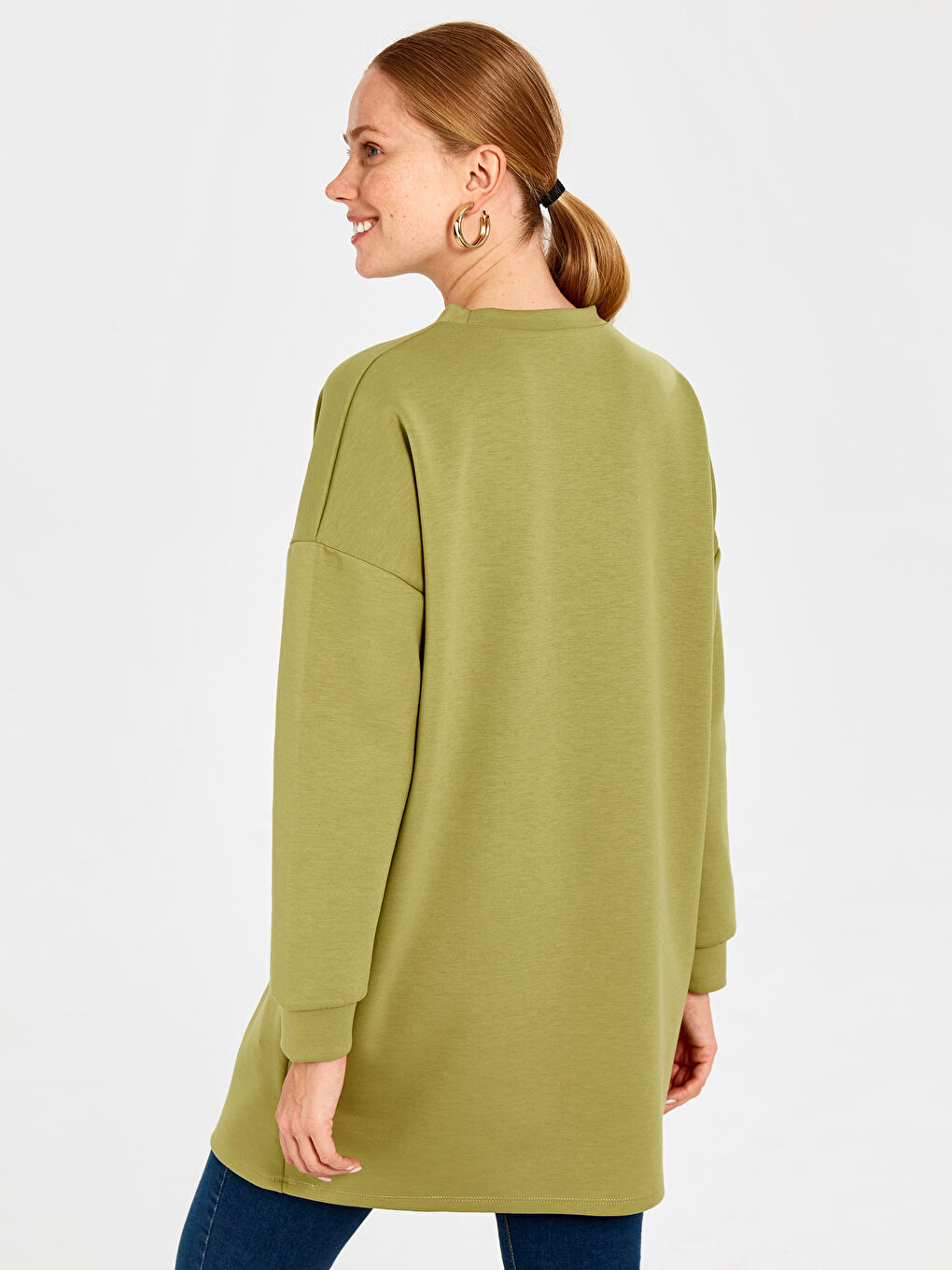 Yeşil Dik Yaka Oversize Kadın Tunik-2