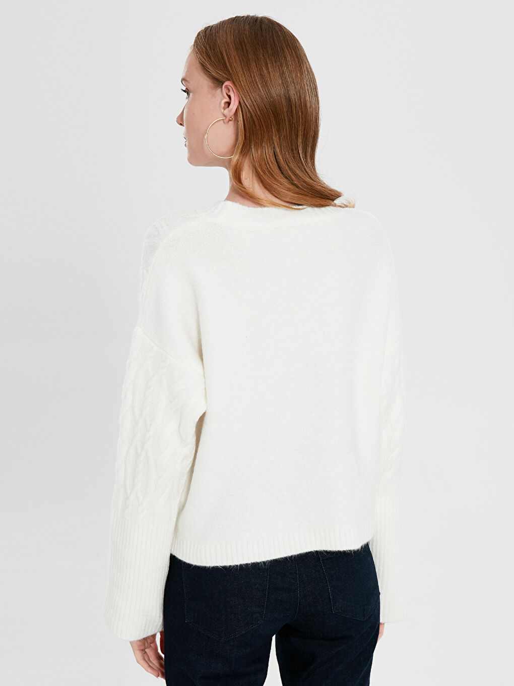 әйелдерге арналған дөңгелек жағалы өрнекті ұзын жең трикотаж жемпір-3