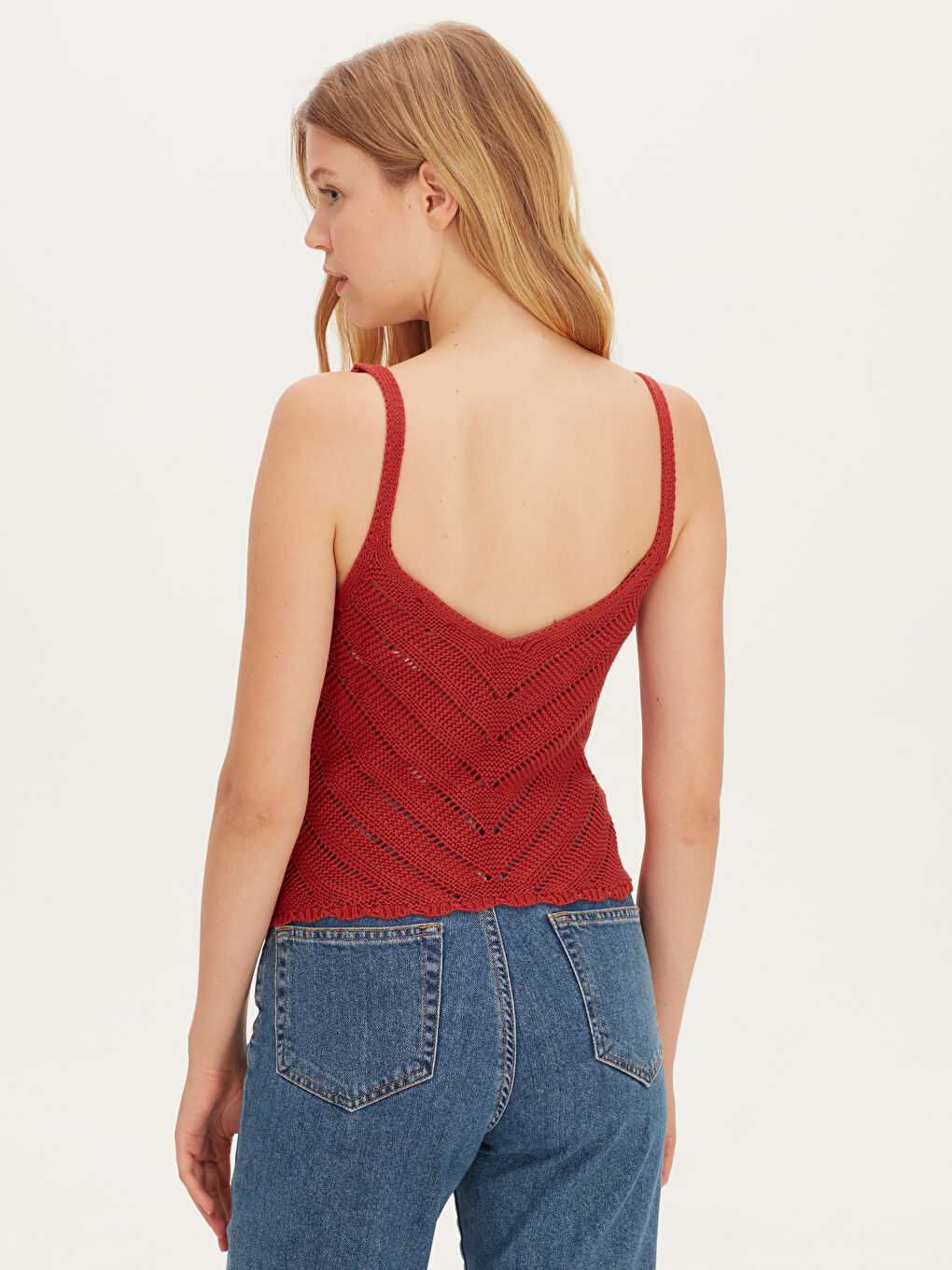 Kahverengi Kadın V Yaka Kolsuz Kazak-2