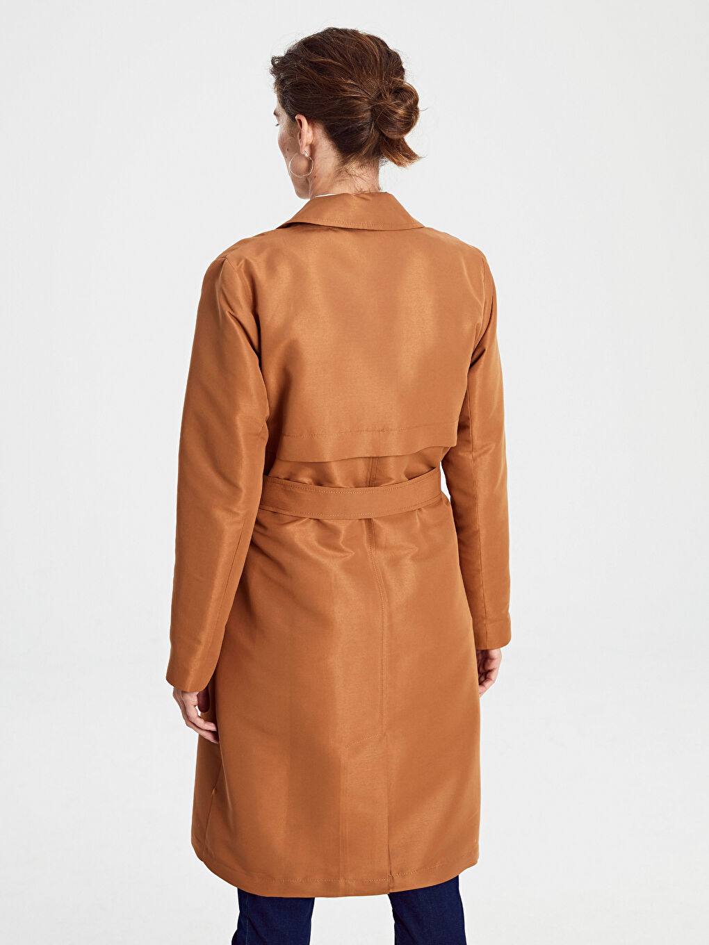 Turuncu Ceket Yaka Düz Uzun Kollu Kadın Trençkot-2