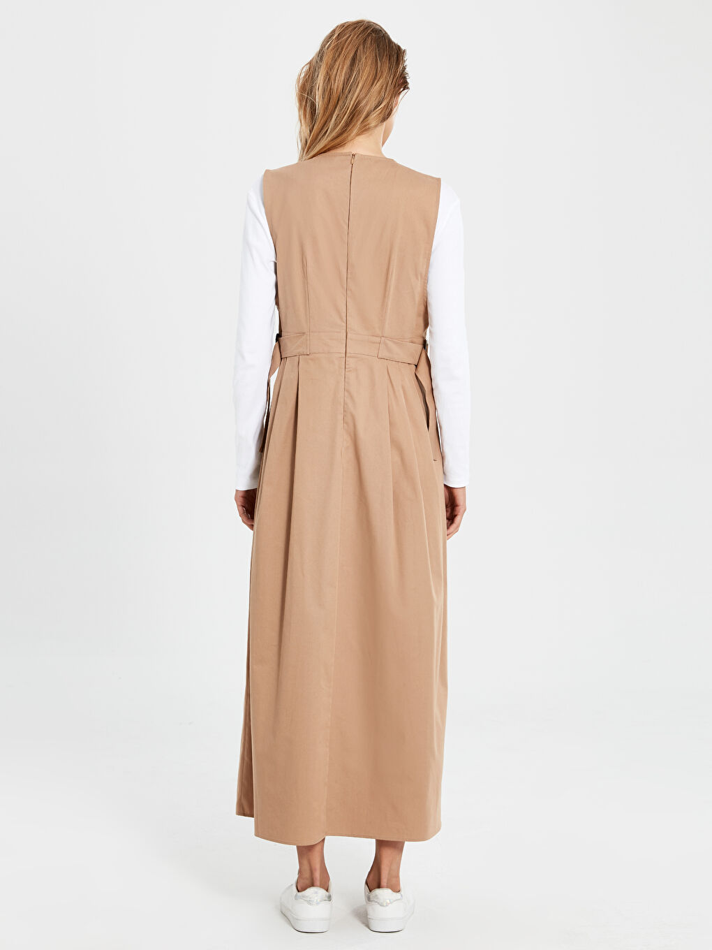 Bej Uzun Kollu Poplin Kadın Elbise-2