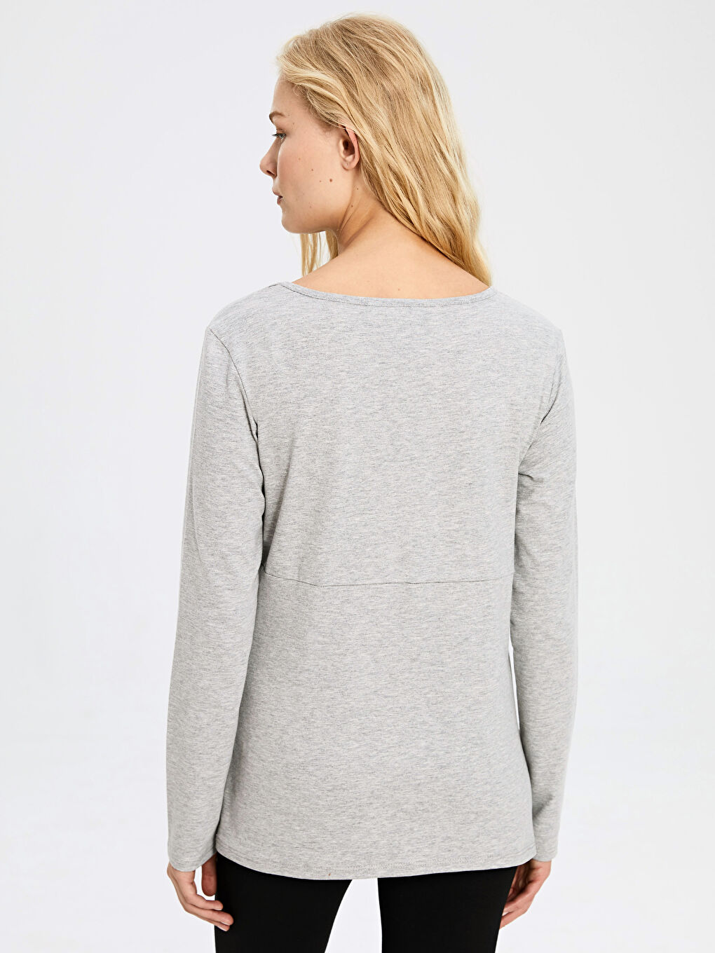 Gri V Yaka Kısa Kollu Hamile Tişört-2