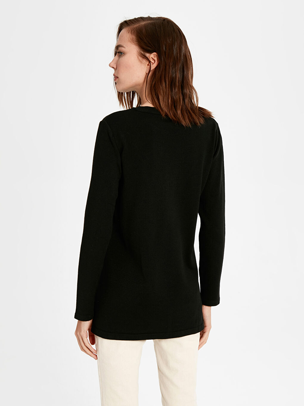 Әйелдерге арналған ұзын жеңді трикотаж жемпір түйме детальды-3