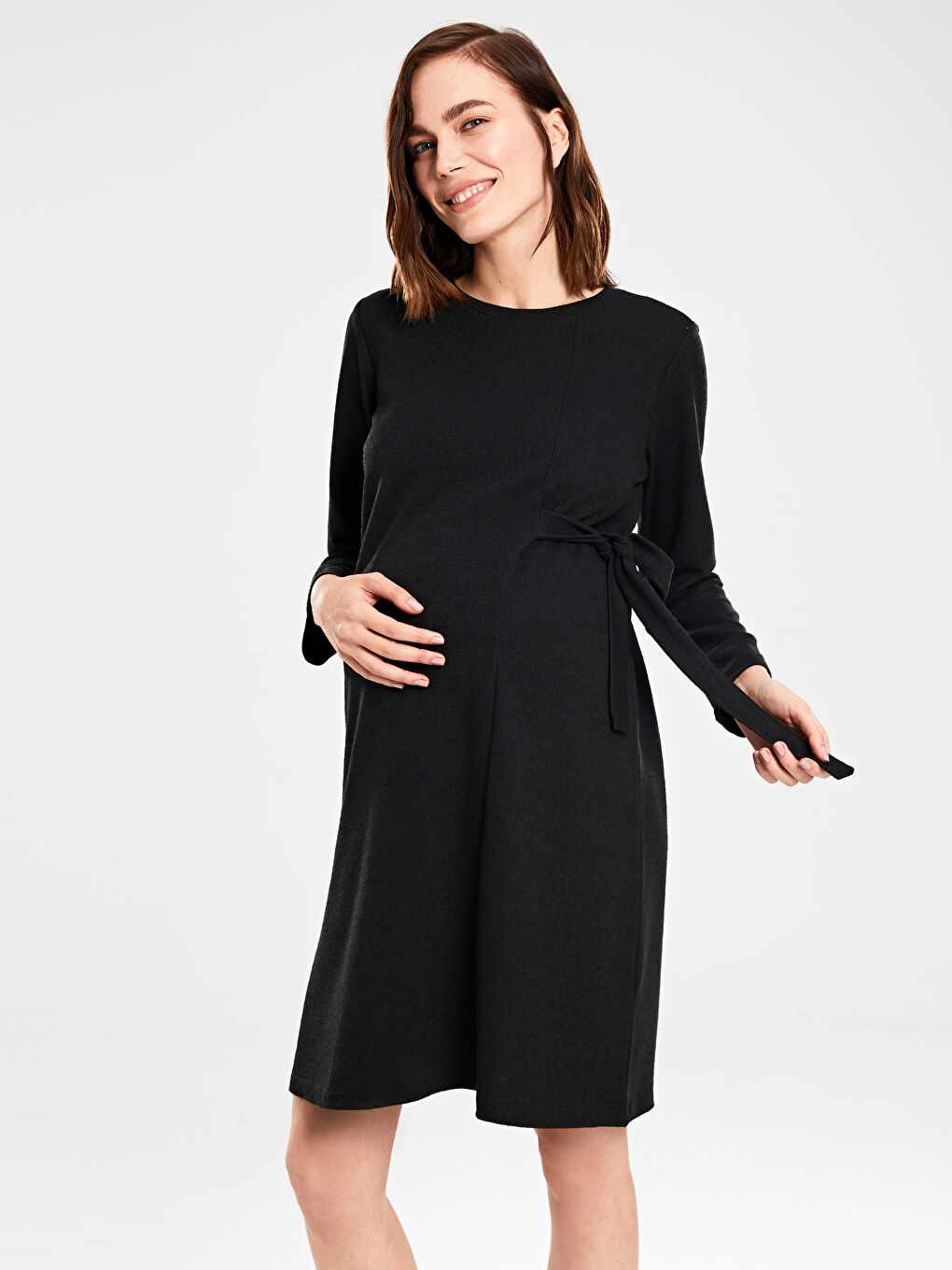 Siyah Bisiklet Yaka Uzun Kollu Kadın Elbise-1