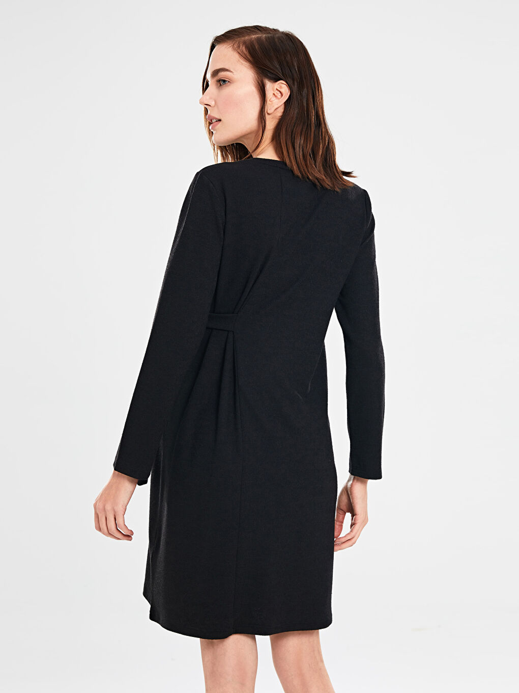 Siyah Bisiklet Yaka Uzun Kollu Kadın Elbise-2