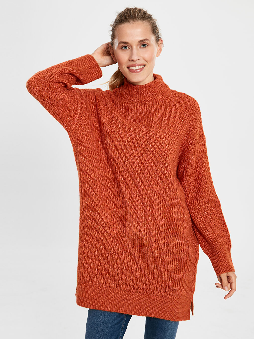 Turuncu Dökümlü Yaka Kadın Tunik-1