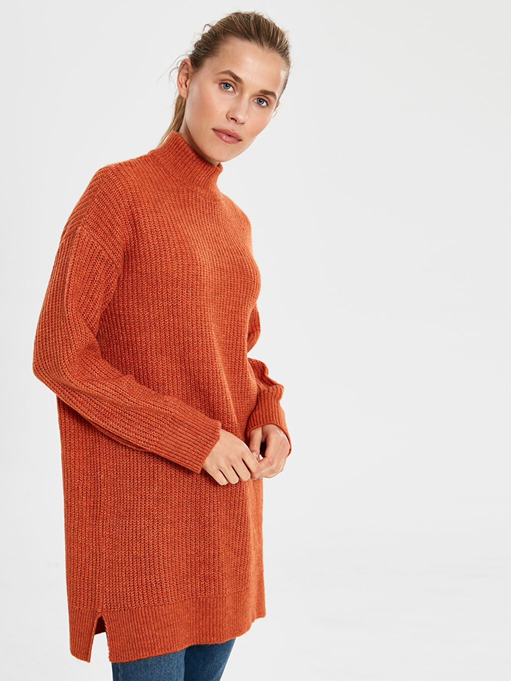 Turuncu Dökümlü Yaka Kadın Tunik-2