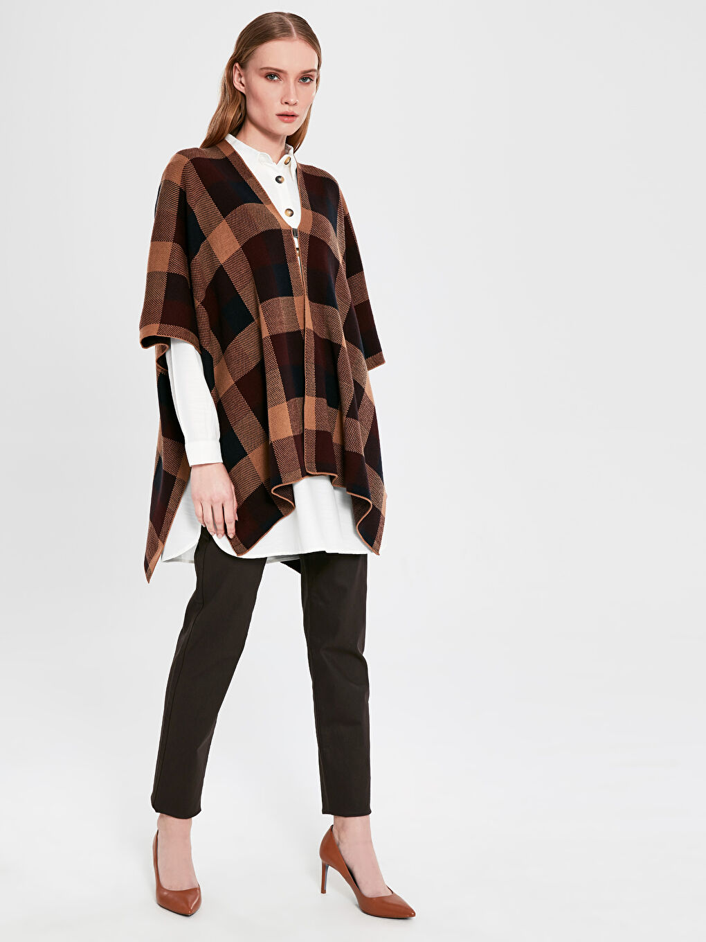 بونشو كاروهات للسيدات بقفل أمامي-1