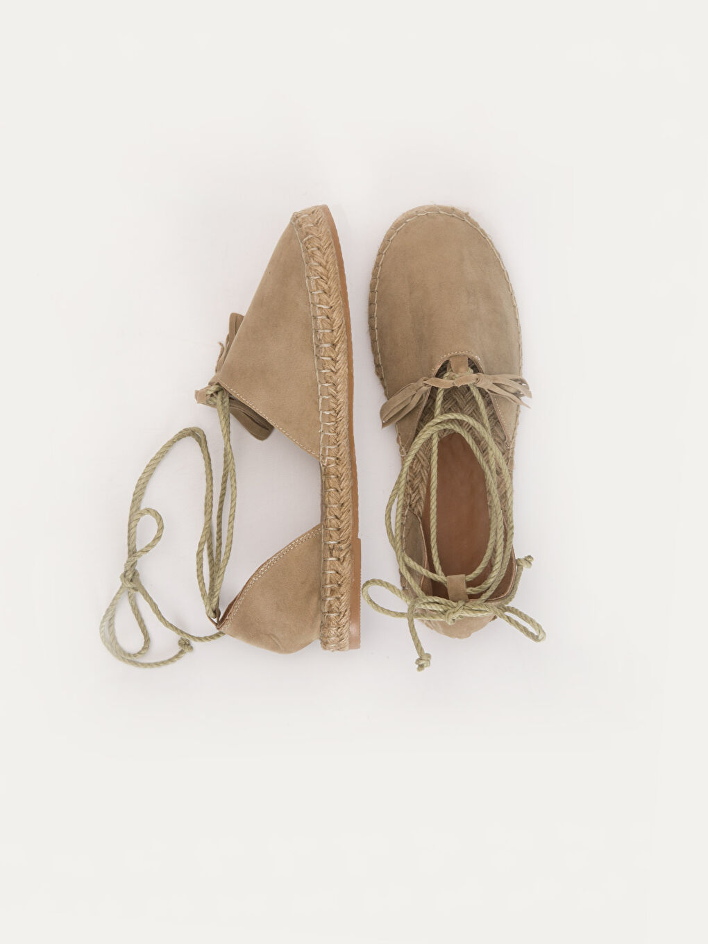 Bej Kadın Hakiki Deri Süet Deri Espadril Sandalet-1