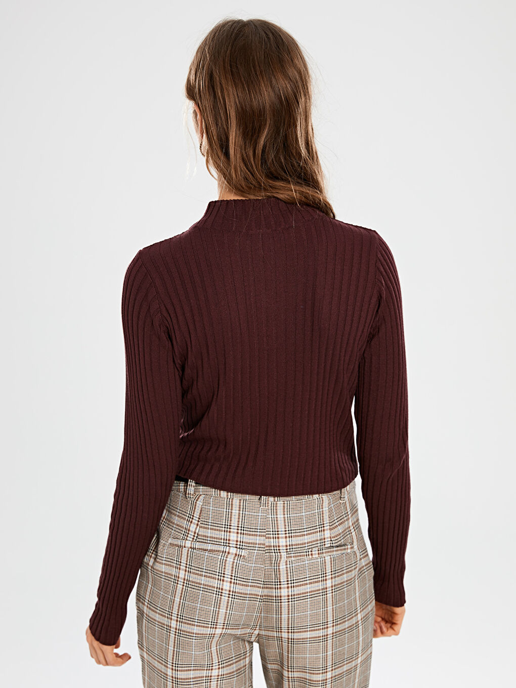 Bordo Yarım Balıkçı Yaka Uzun Kollu Kadın Kazak-3