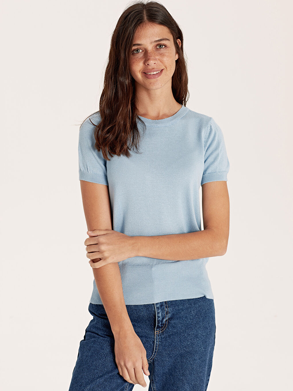 LCW Vision Short Sleeve Slim Women Knitwear Sweater -9WR332Z8-G4M