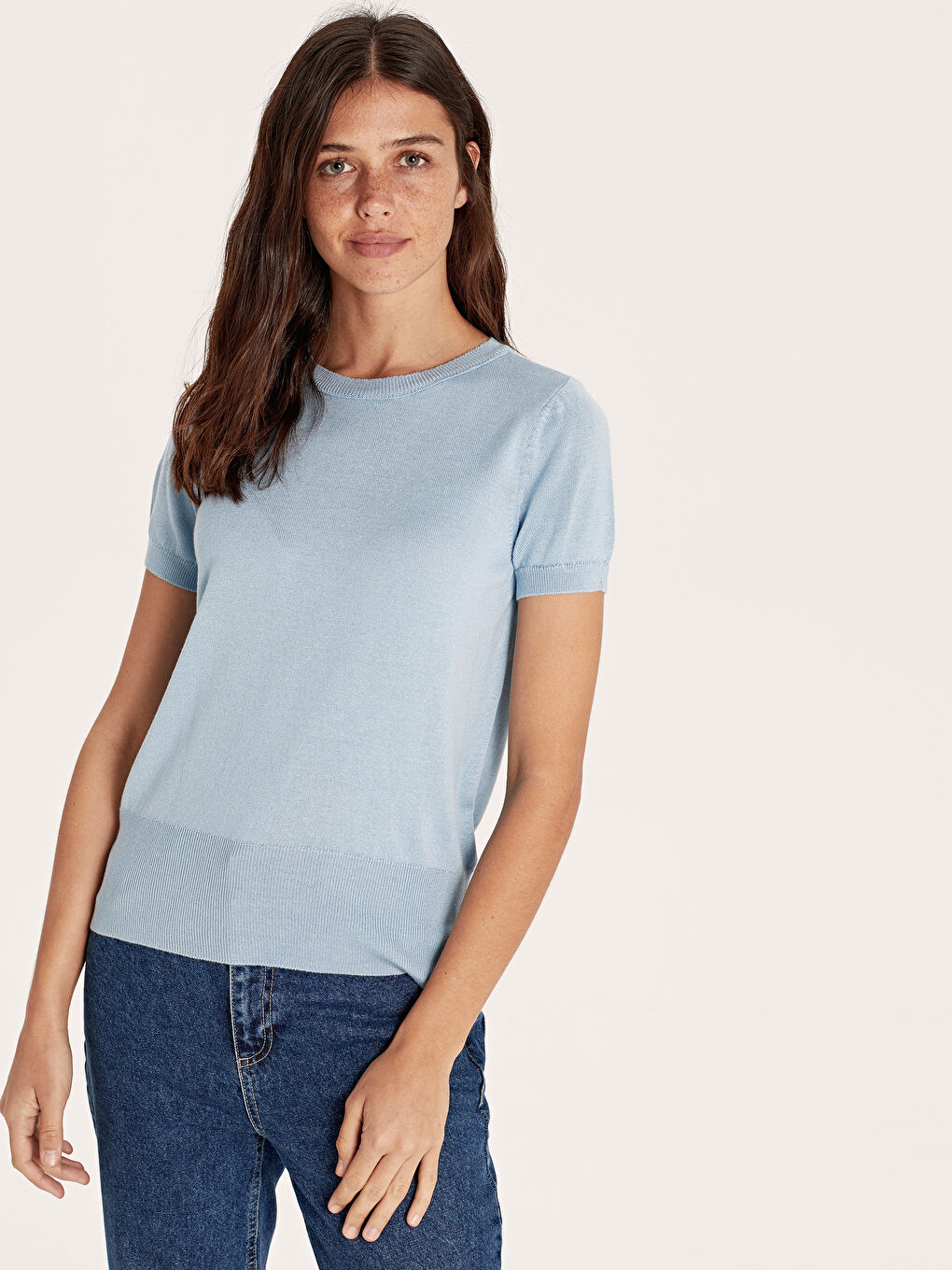 LCW Vision Short Sleeve Slim Women Knitwear Sweater -9WR332Z8-G4M