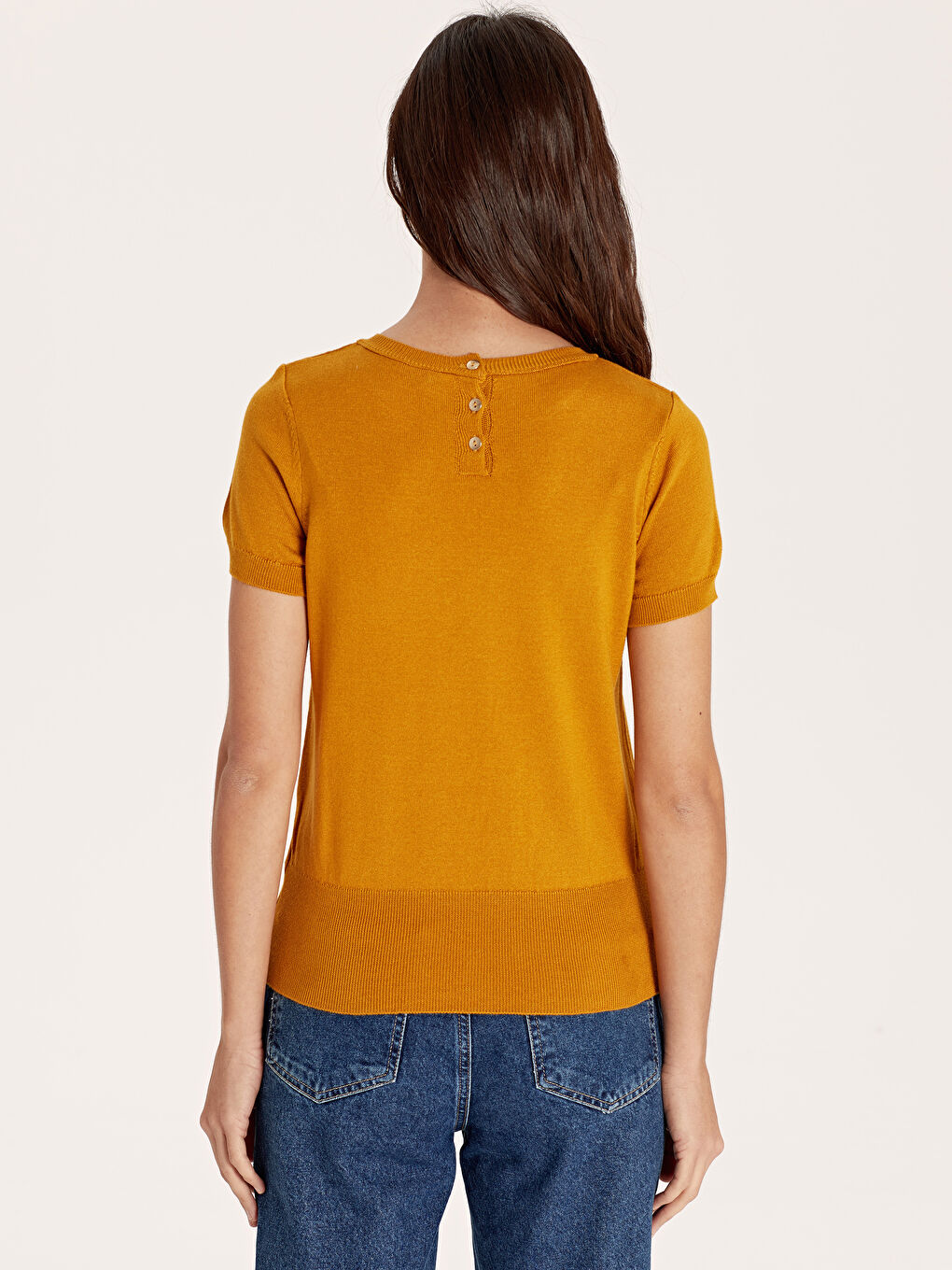 Sarı Kısa Kollu İnce Kadın Triko Kazak-2