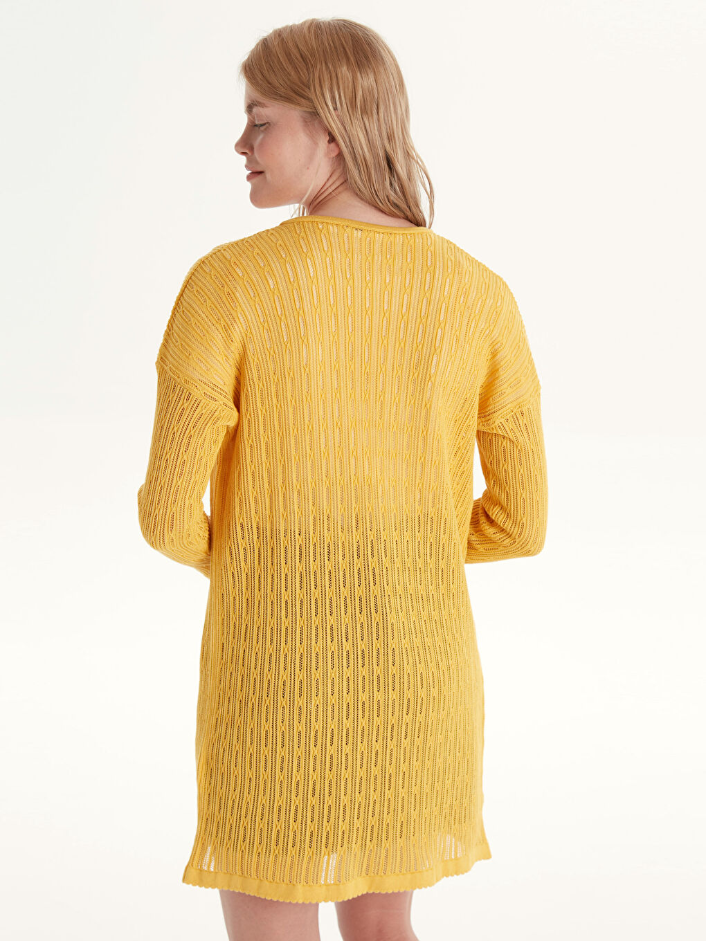 Sarı Bisiklet Yaka Uzun Kollu Kadın Hırka-4