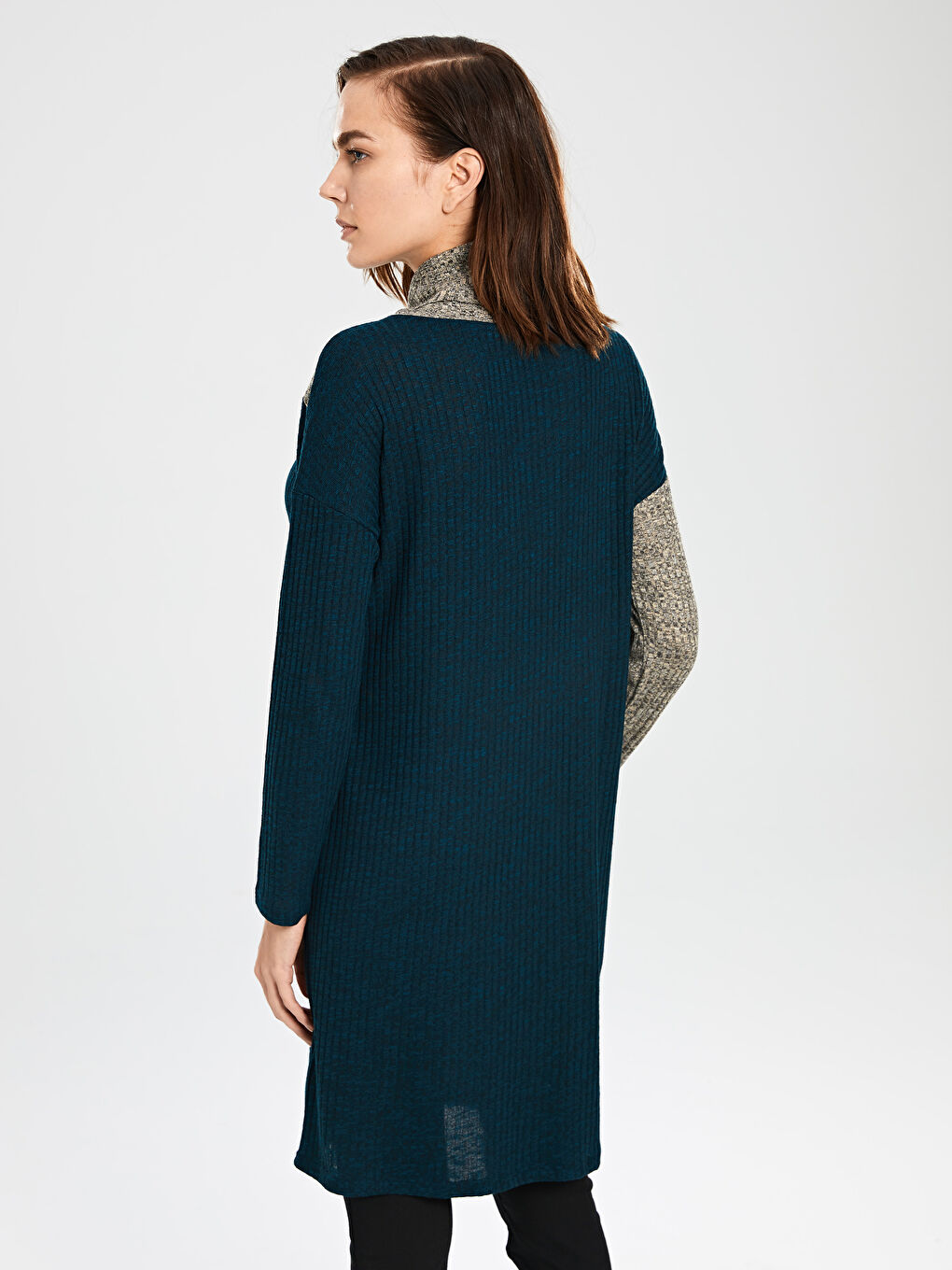 Turuncu Renk Bloklu Desenli Uzun Kollu Kadın Tunik-3