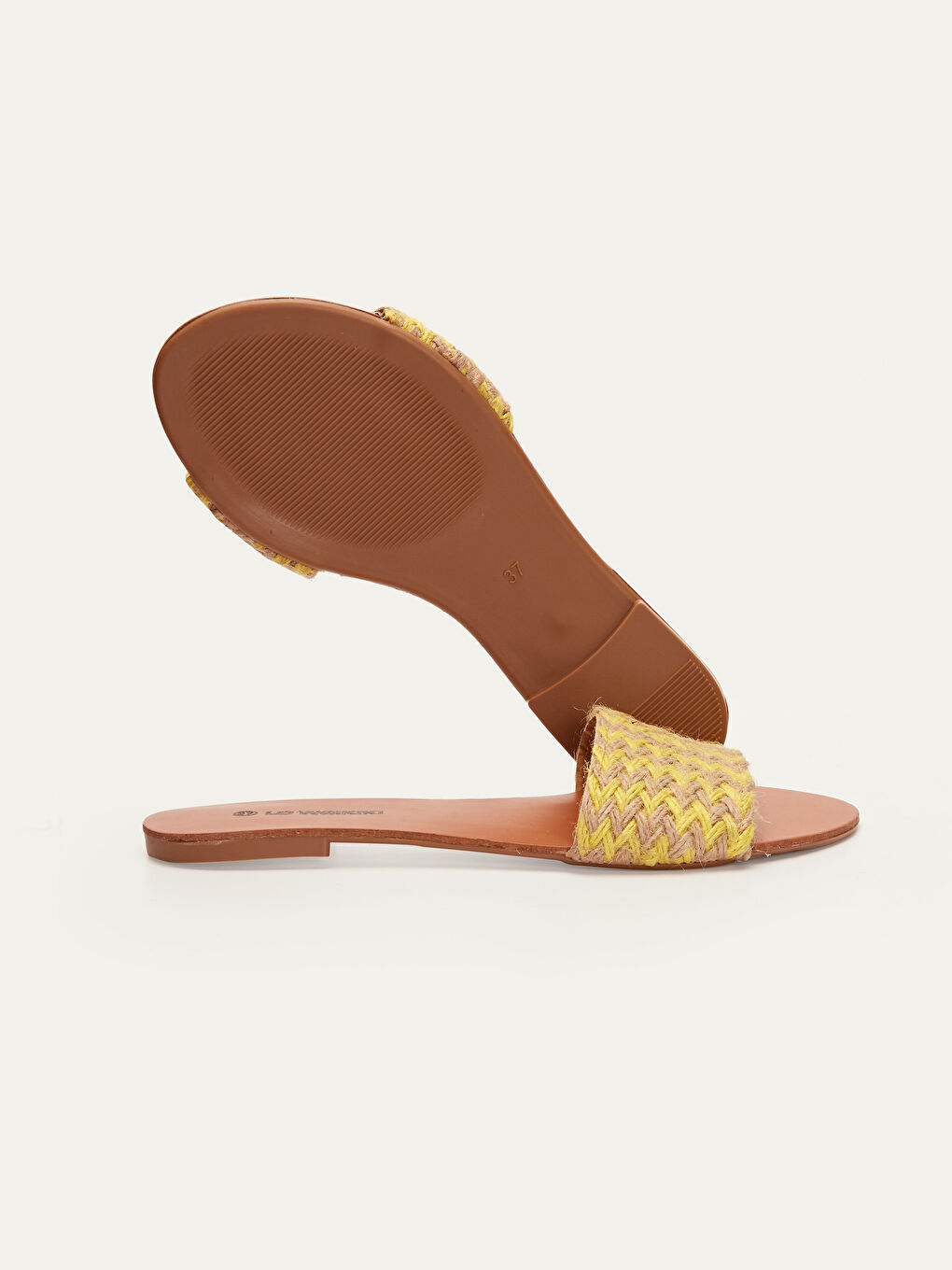 Sarı Hasır Örgülü Tek Bantlı İnce Kadın Terlik-2