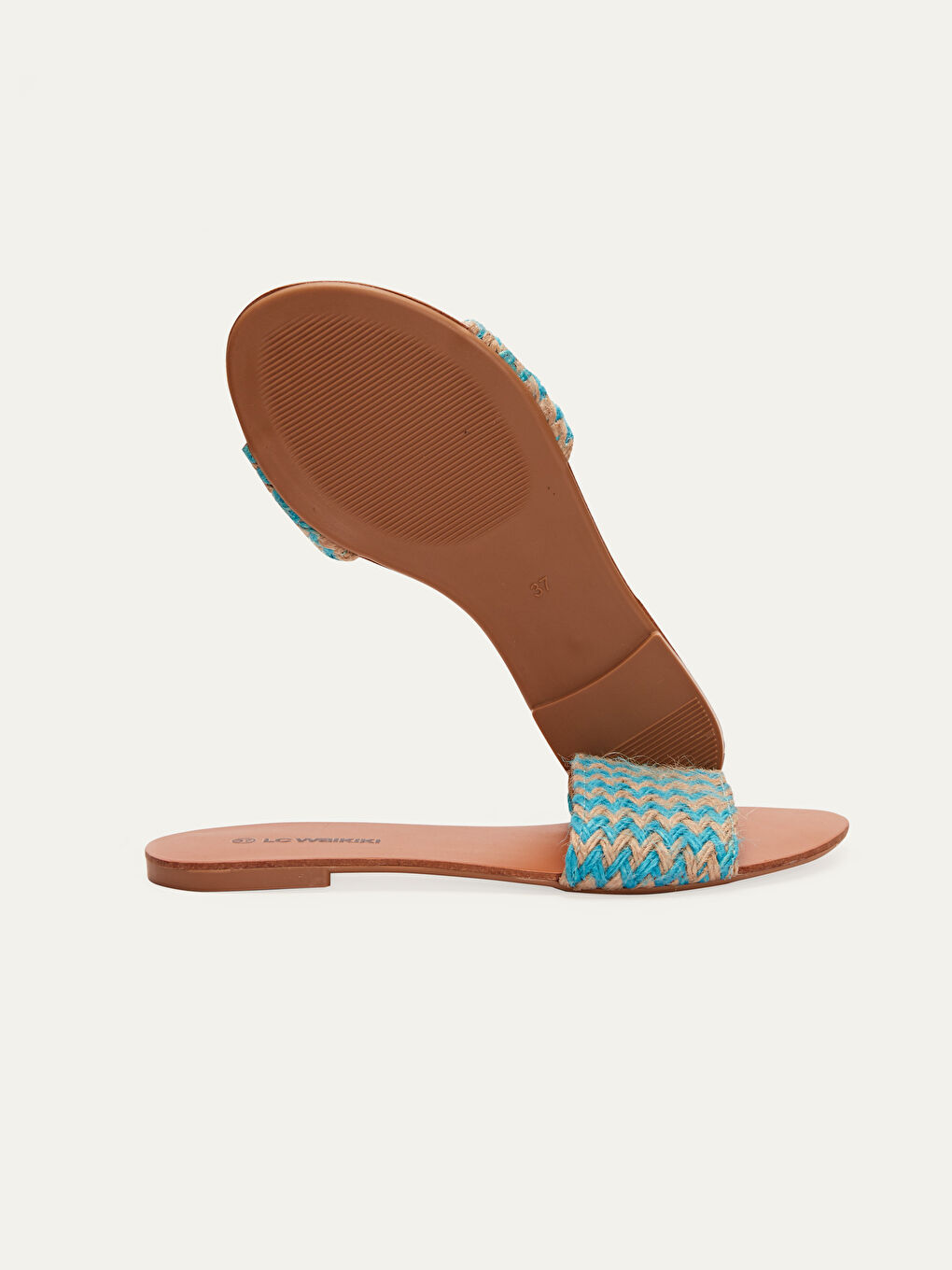 Turkuaz Hasır Örgülü Tek Bantlı İnce Kadın Terlik-2