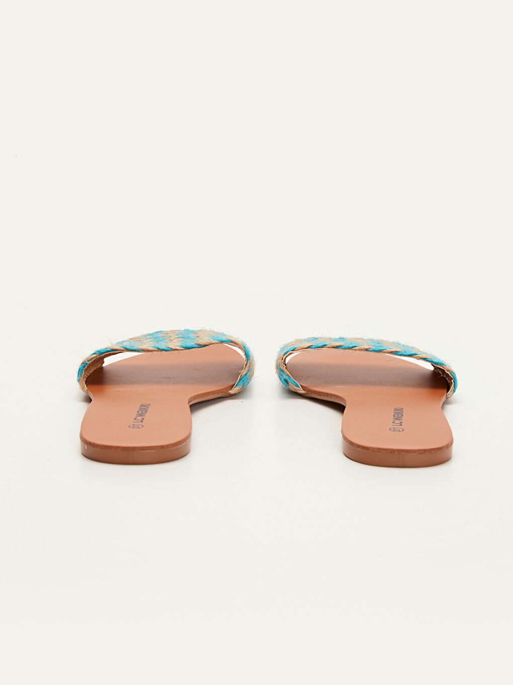 Turkuaz Hasır Örgülü Tek Bantlı İnce Kadın Terlik-3