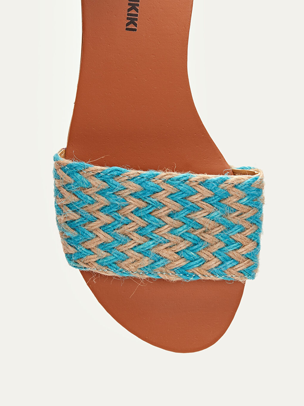 Turkuaz Hasır Örgülü Tek Bantlı İnce Kadın Terlik-4