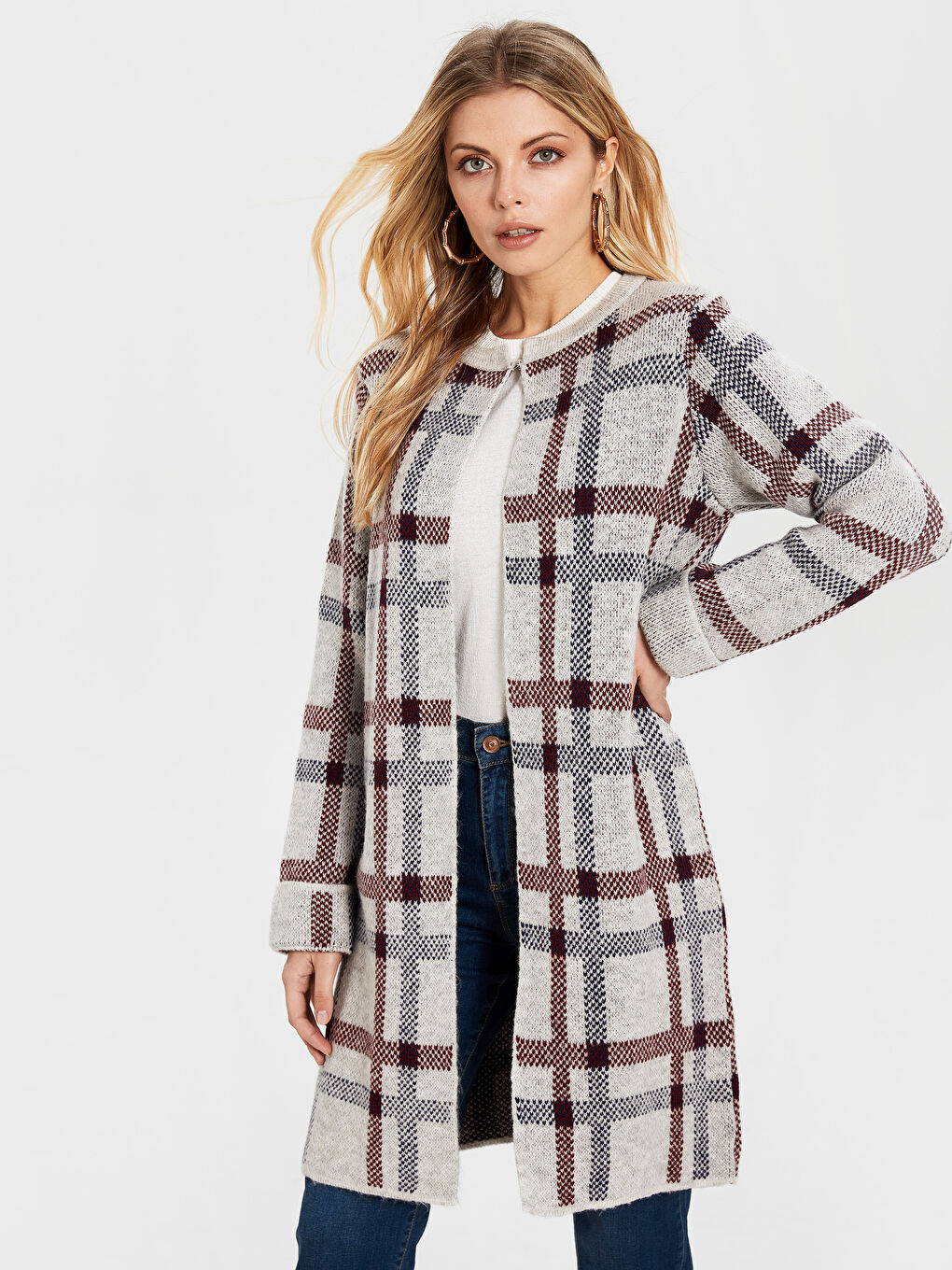 Gri Bisiklet Yaka Uzun Kollu Kadın Hırka