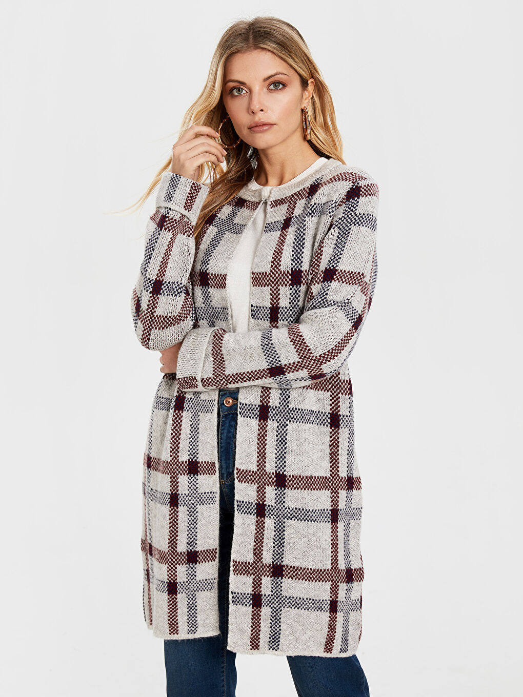 Gri Bisiklet Yaka Uzun Kollu Kadın Hırka-1