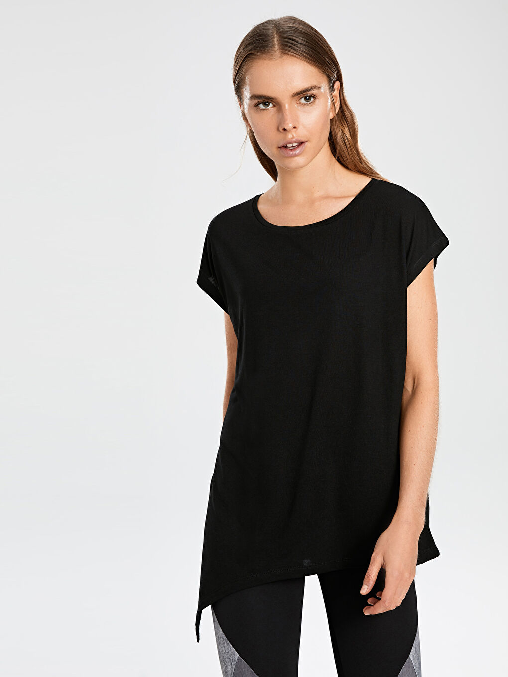 Standard Fit U Neck Slit Women's Sports T-Shirt-1