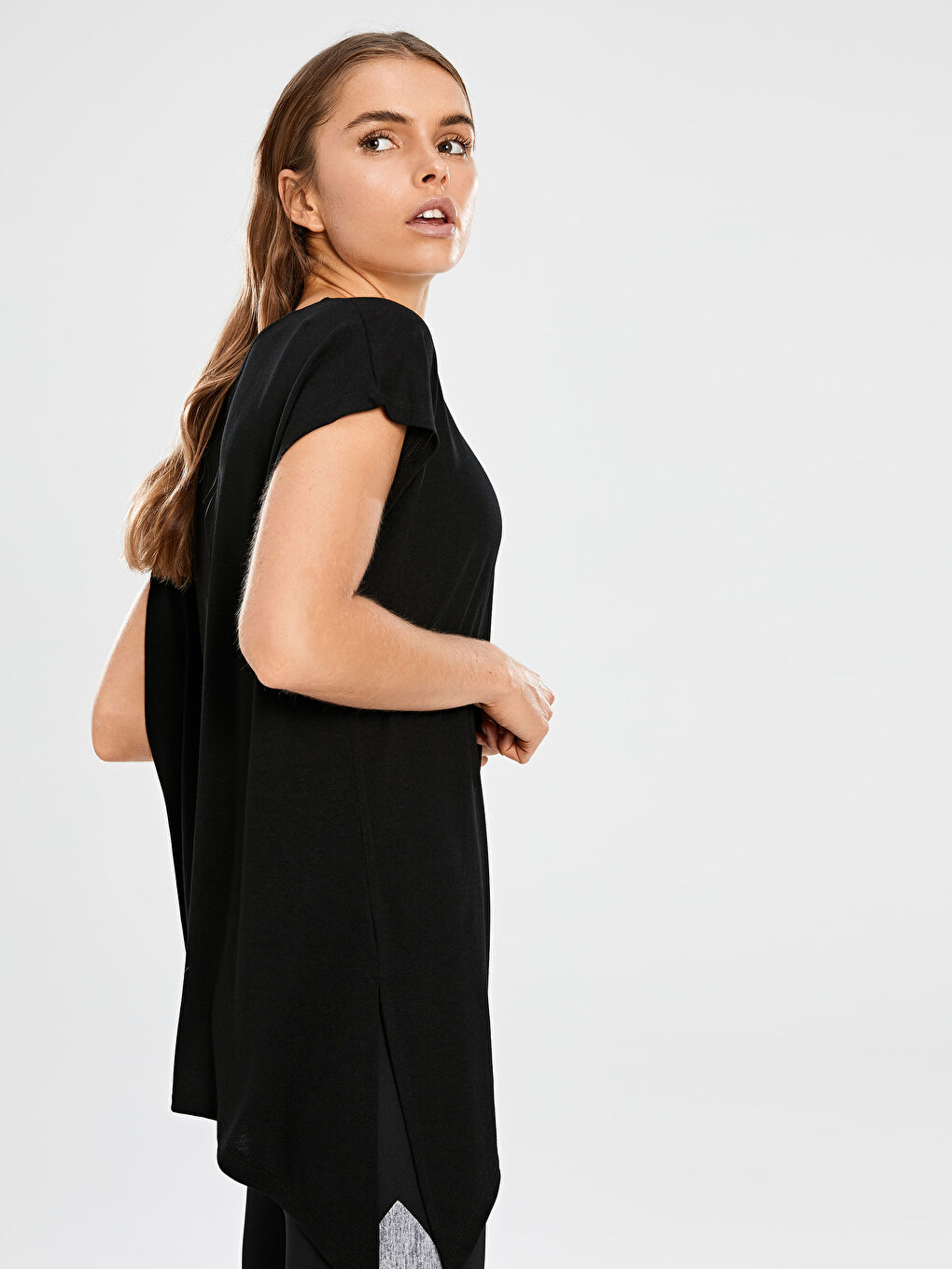 Standard Fit U Neck Slit Women's Sports T-Shirt-2