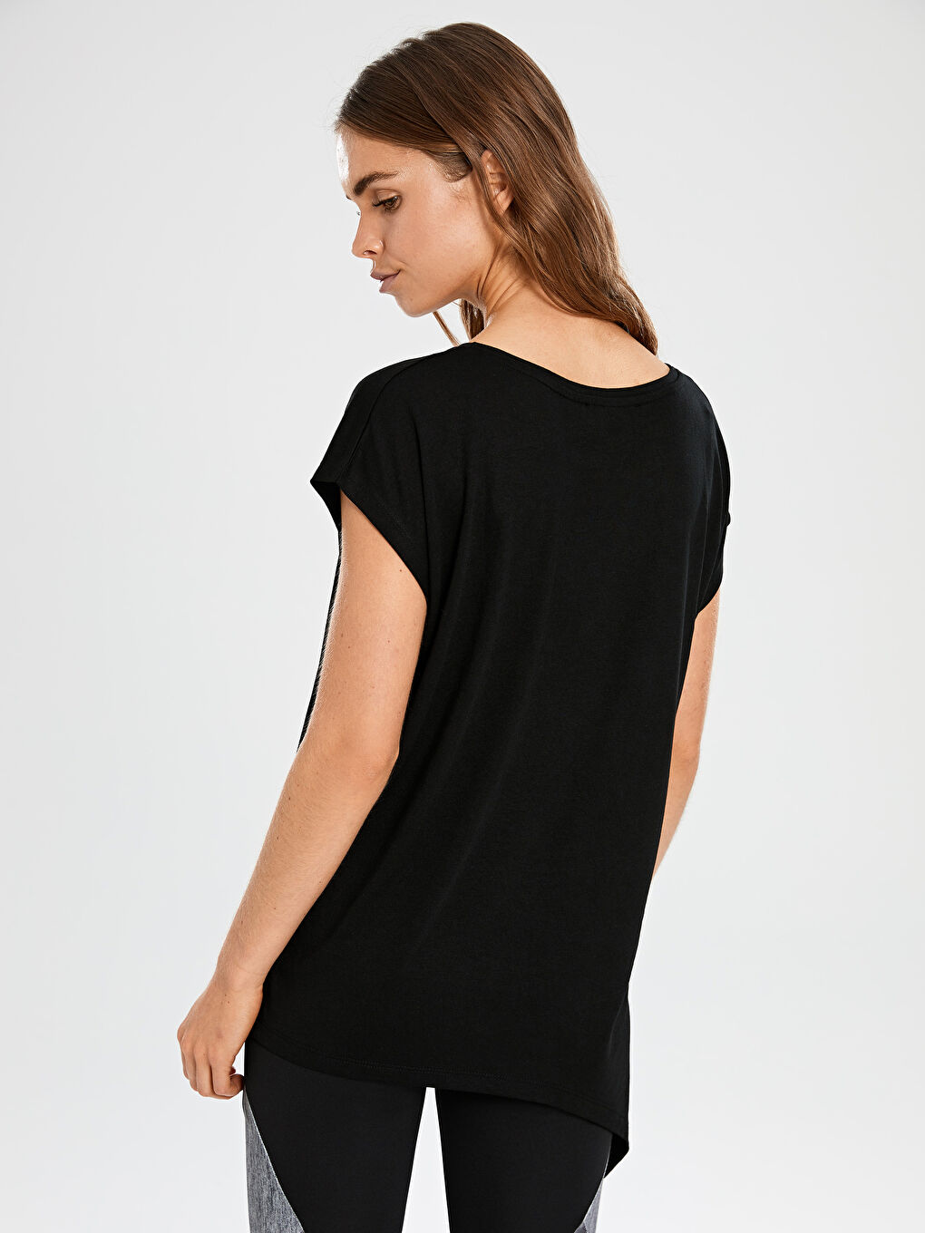 Standard Fit U Neck Slit Women's Sports T-Shirt-3
