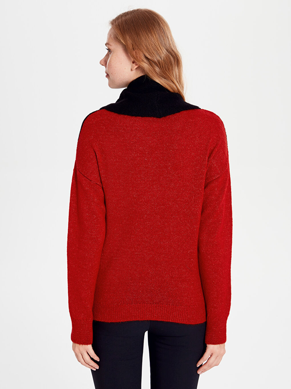 Әйелдерге арналған түрлі-түсті қалқан жағалы ұзын жең жемпір-3