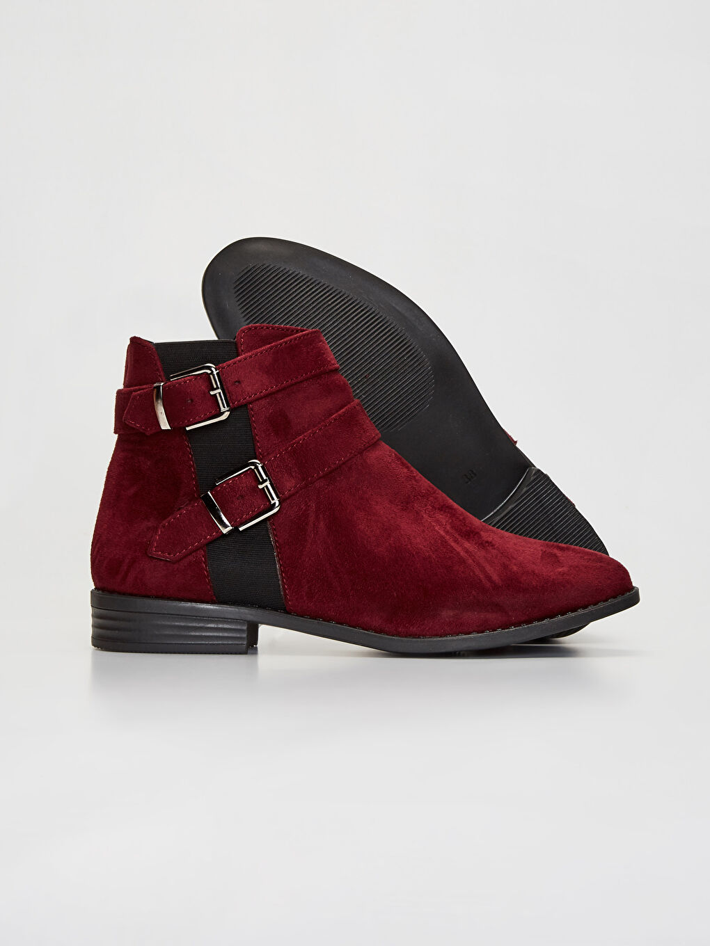 Bordo Süet Görünümlü Kemer Detaylı Kadın Bot-2
