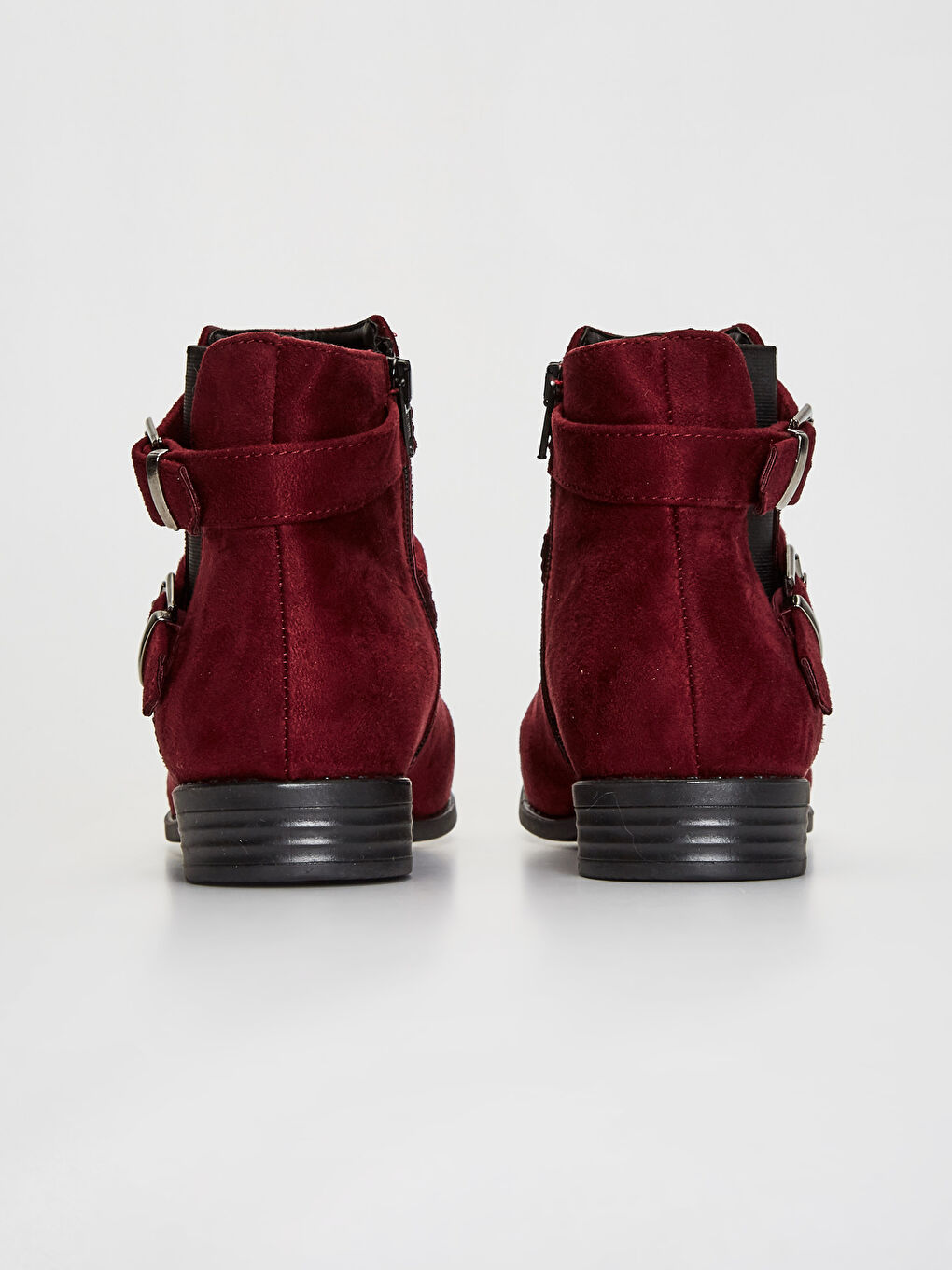 Bordo Süet Görünümlü Kemer Detaylı Kadın Bot-3